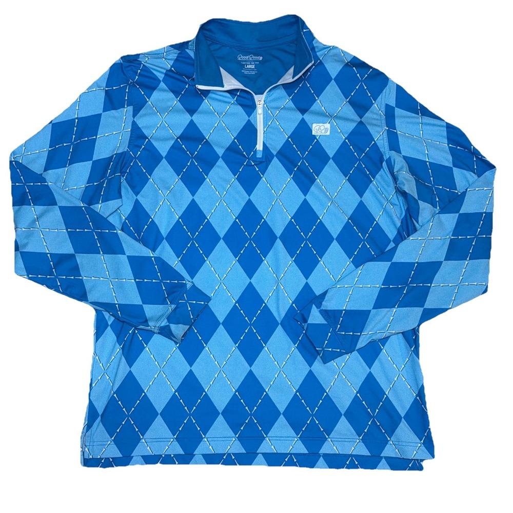 Good Good Golf Men's Large Long Sleeve Blue Argyle 1/4‎ Zip Pullover